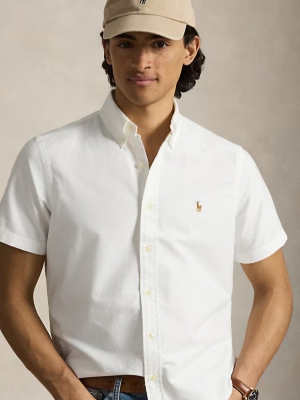 Polo by Ralph Lauren White Preppy Short-Sleeve Cotton Button-Down  Navy Pony - Picture 3 of 5